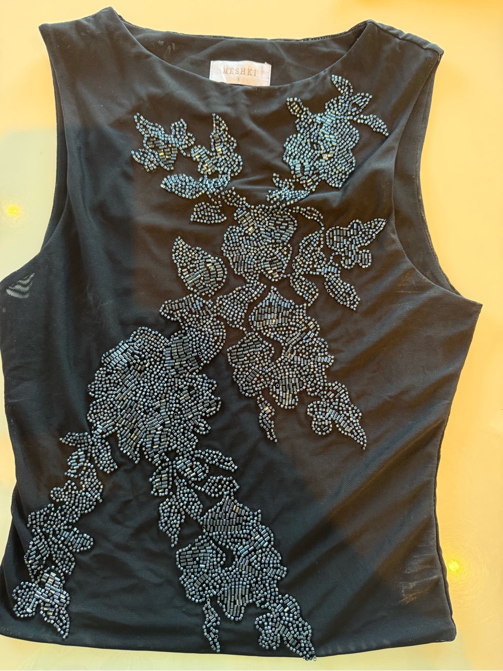 Meshki Black Beaded Floral Sleeveless Camisole